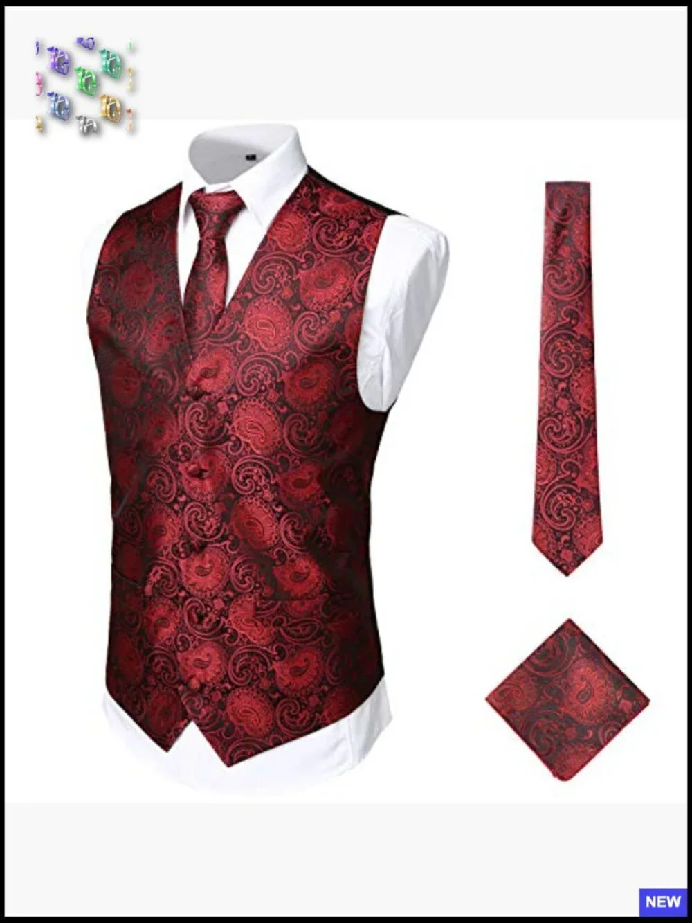 Classic Jacquard Paisley Vest Set Slim Fit Formal Elegant Tuxedo Accessories